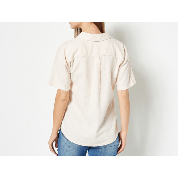 Studio Park x Courtney Khondabi Button Button-Front Linen-Blend Top- Sand, Small - Picture 2 of 2
